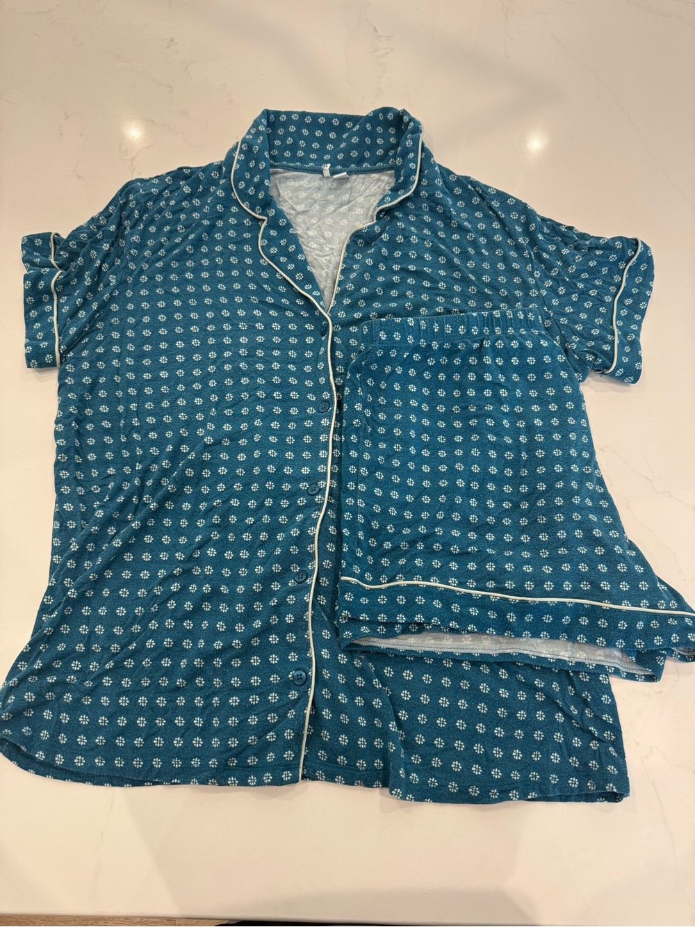 Nordstrom Teal Short-Sleeve Button-Down Shirt with White Piping